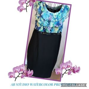 AB STUDIO Watercolor Ruffle Top Dress in Ladies Si